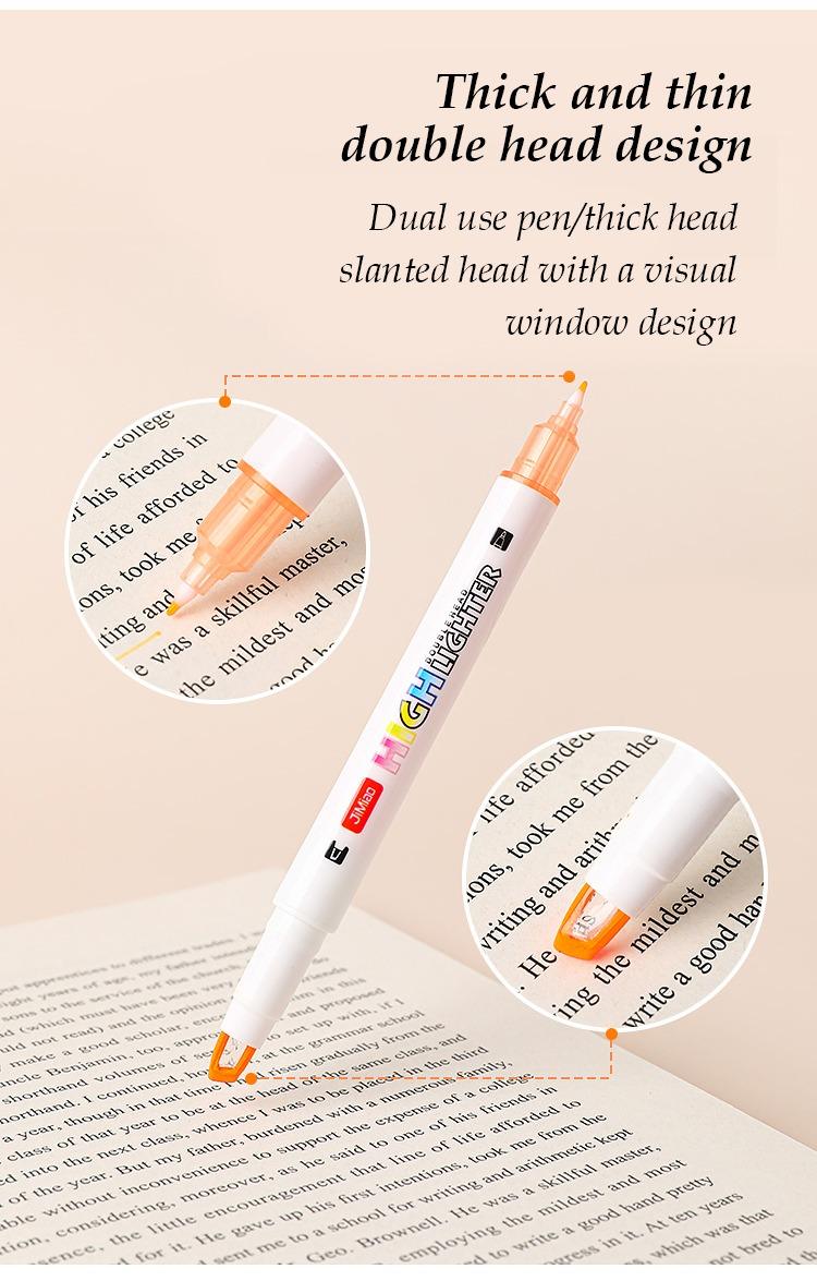 Thick and thin double head design-JiMiao Double Headed Visible Window Highlighters Markers Set