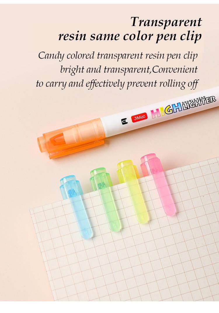 Transparent resin sane color pen clip-JiMiao Double Headed Visible Window Highlighters Markers Set