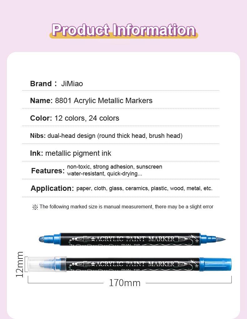 product information-JiMiao Double-Headed Acrylic Metal Coloring Markers Set