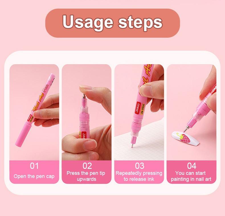 usage steps-JiMiao Colorful Nail Art Coloring Marker Pens Set