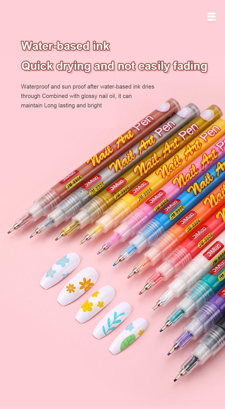 water-based ink quick drying and not easily fading-JiMiao Colorful Nail Art Coloring Marker Pens Set
