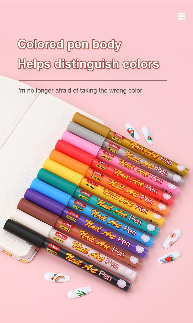 colored pen body helps distinguish colors-JiMiao Colorful Nail Art Coloring Marker Pens Set
